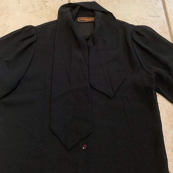 VINTAGE Boutique Chagall International Black Sheer Blouse Puff Sleeves Medium - Picture 2 of 7